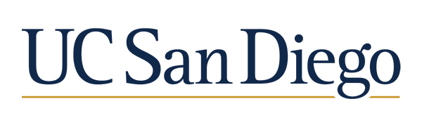 Texto del logo de UC San Diego en azul oscuro con una línea horizontal dorada debajo.