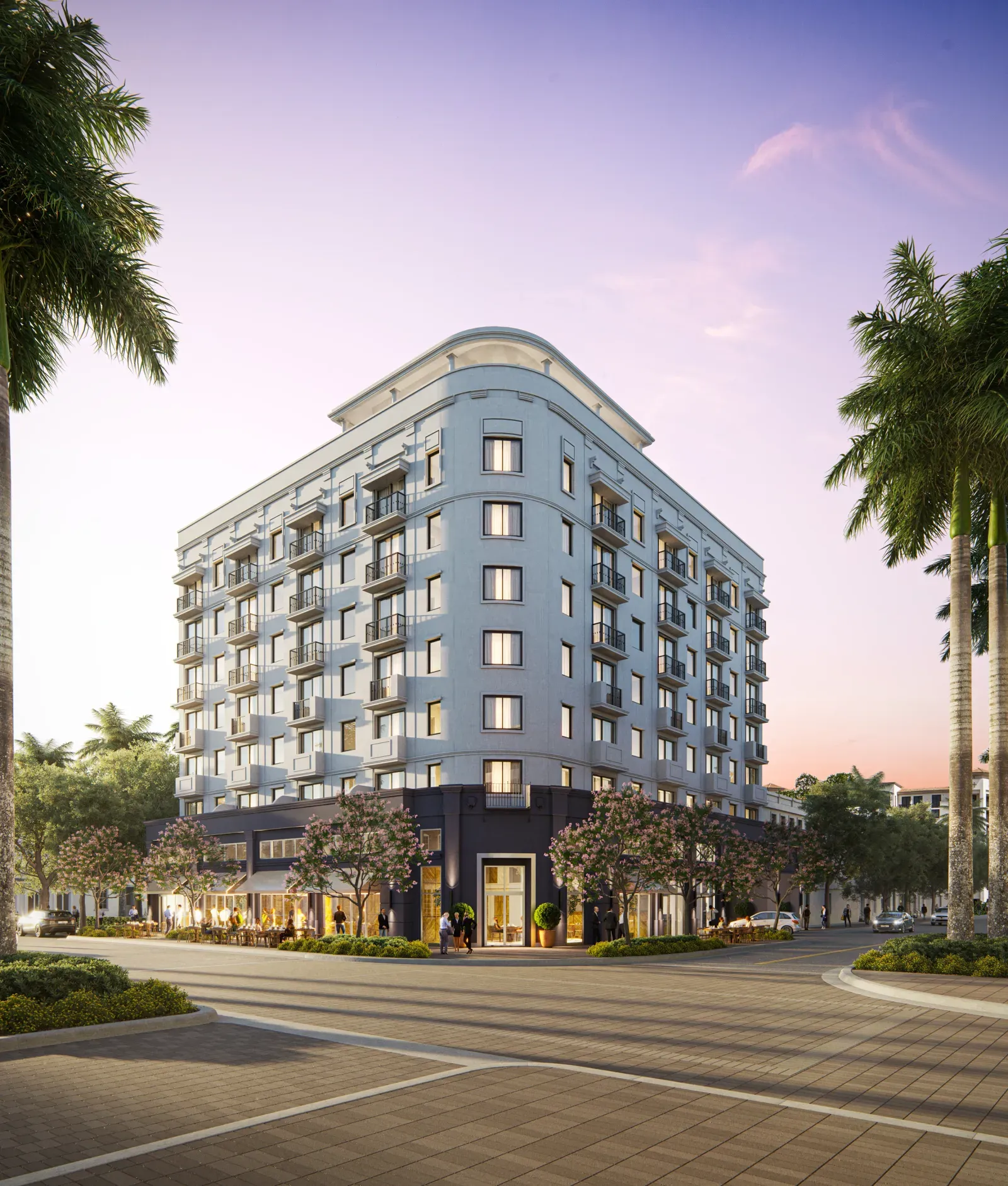 The Avenue exterior at twilight, Coral Gables