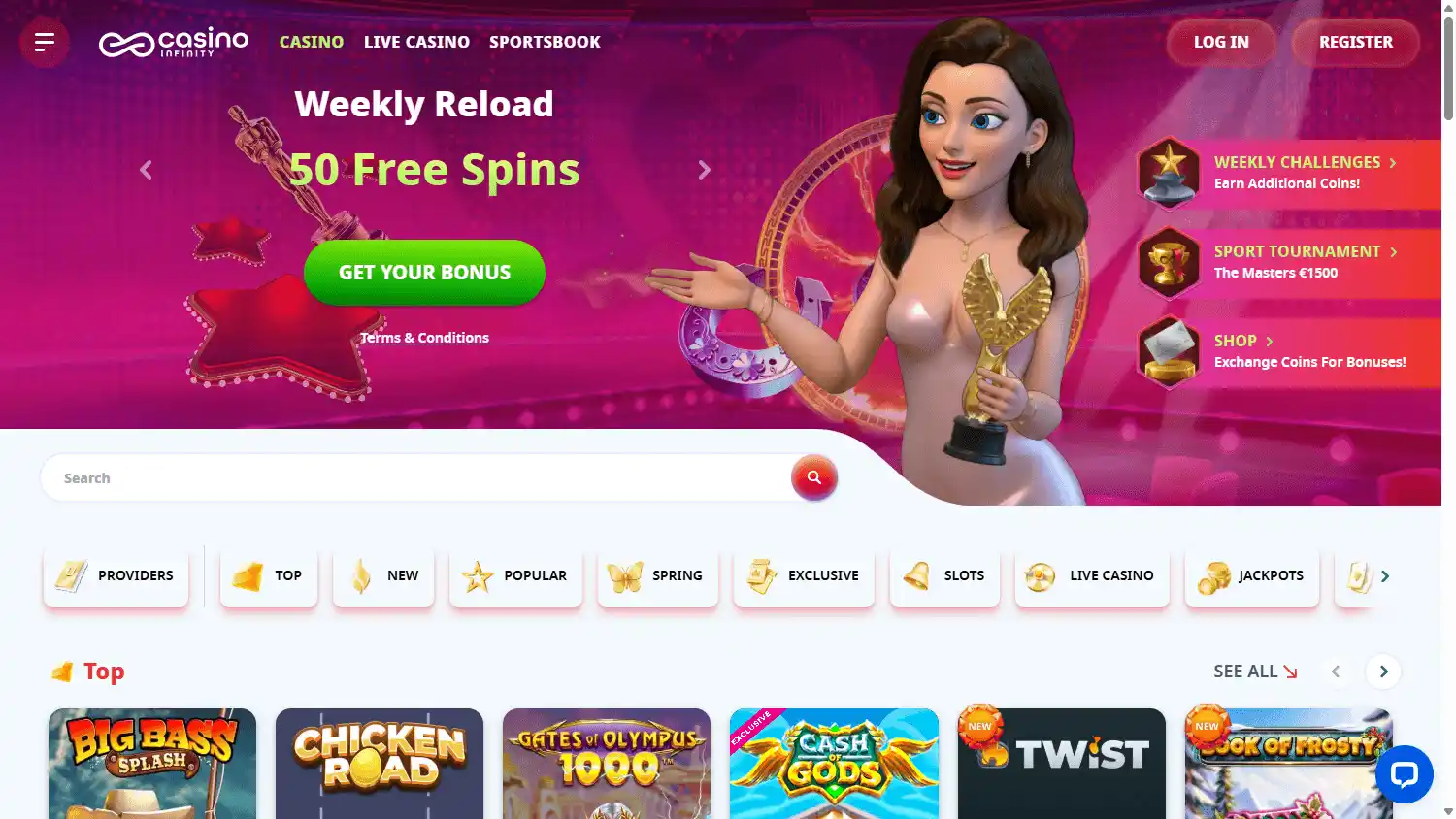 Casino games lobby screenshot