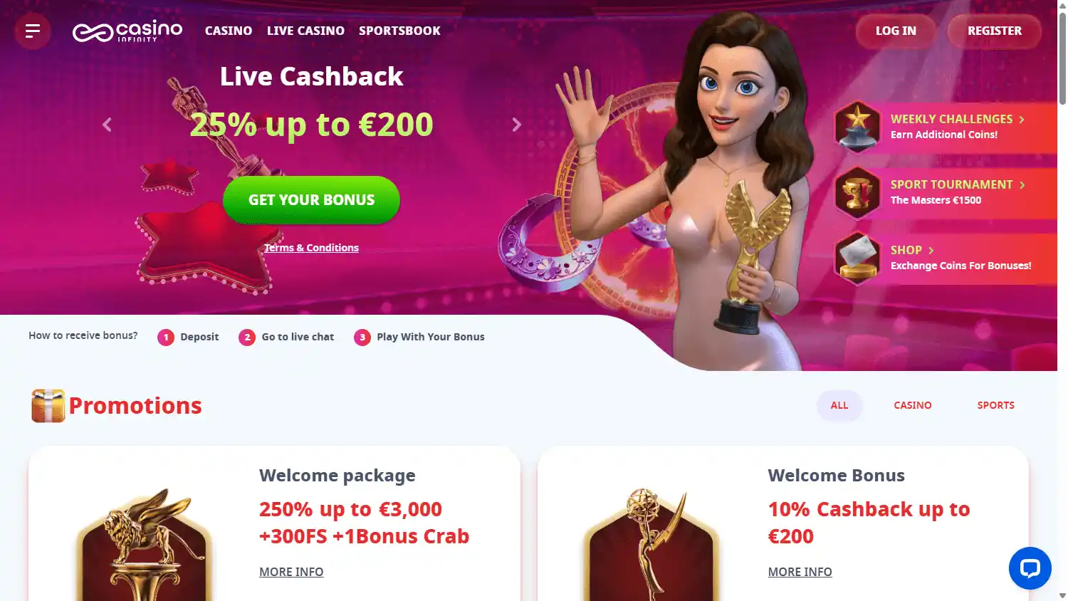 Casino homepage screenshot