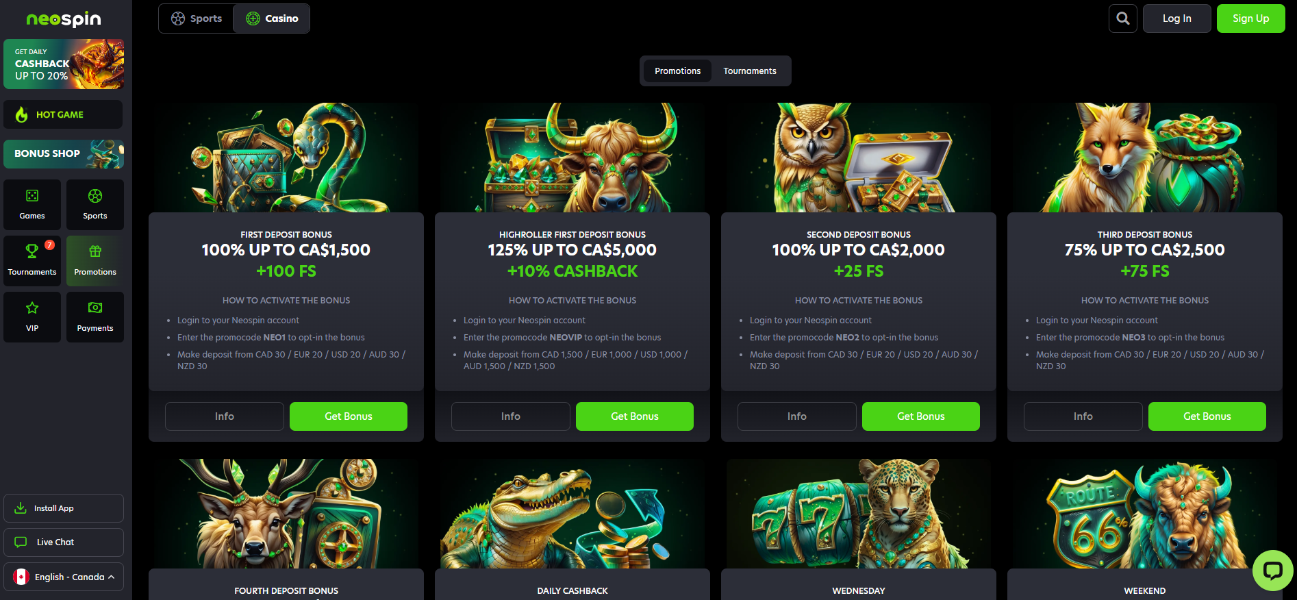 Casino games lobby screenshot