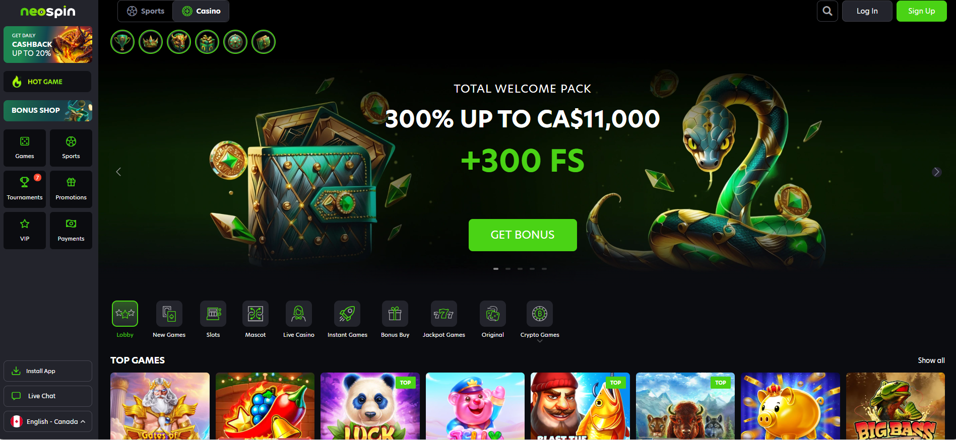 Casino promotions screenshot