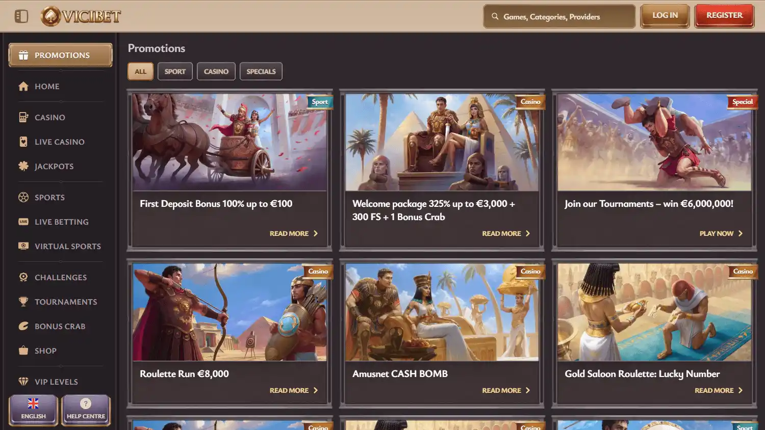 Casino games lobby screenshot