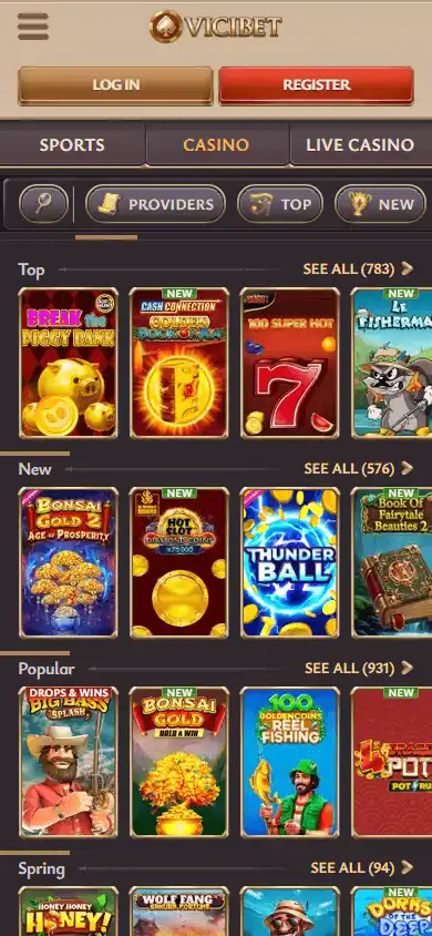 Casino games lobby screenshot