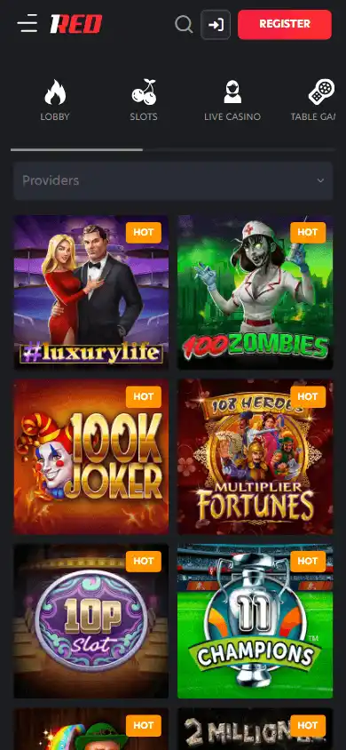 Casino games lobby screenshot