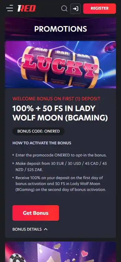 Casino promotions screenshot