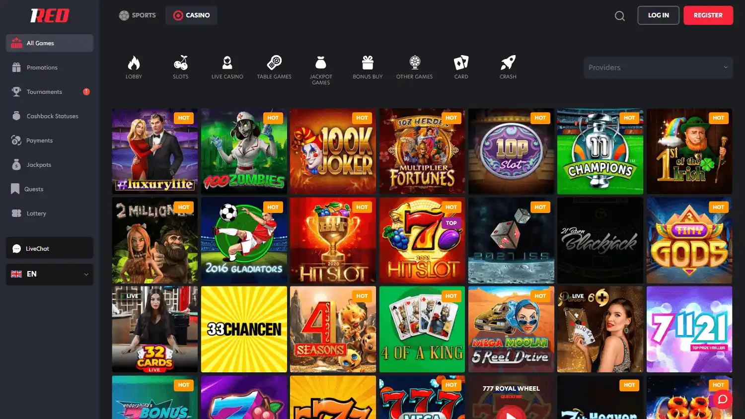 Casino homepage screenshot