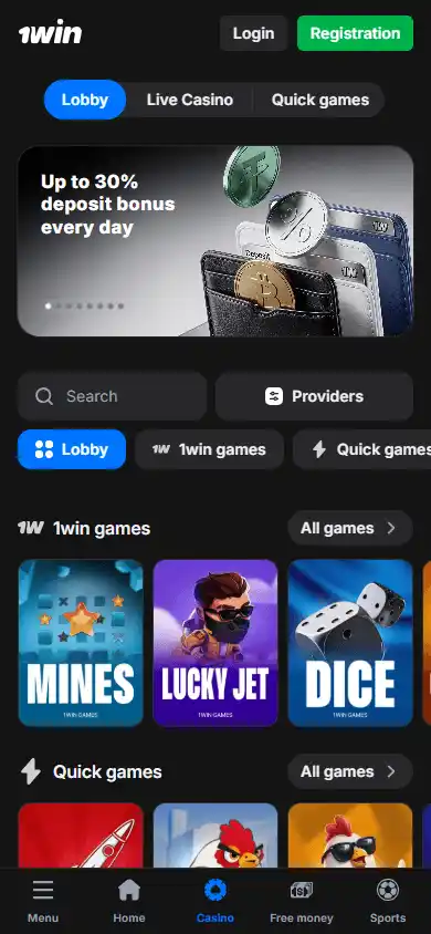 Casino games lobby screenshot
