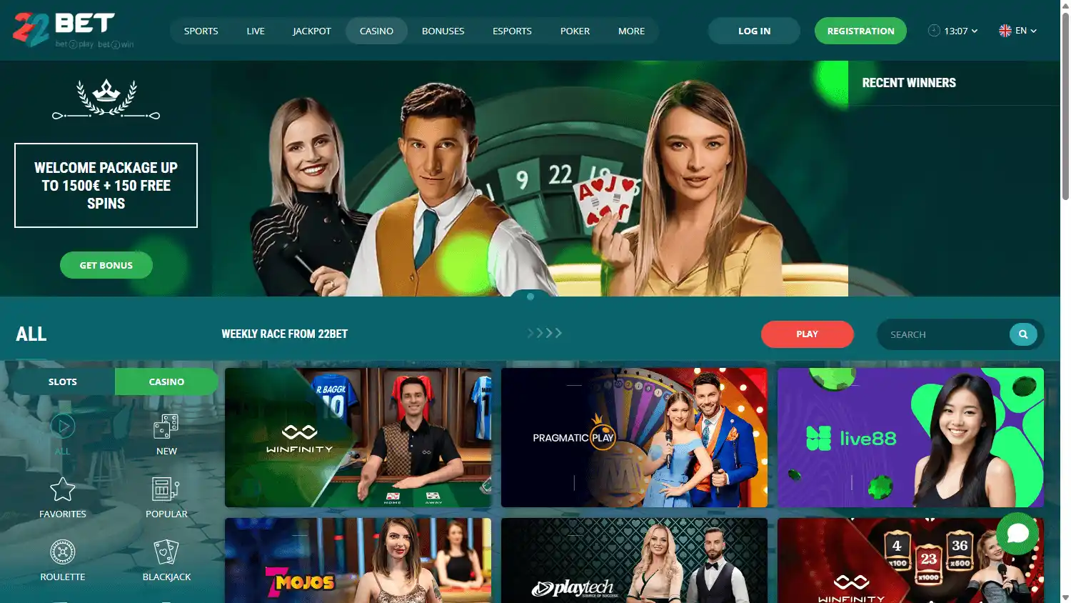 Casino homepage screenshot