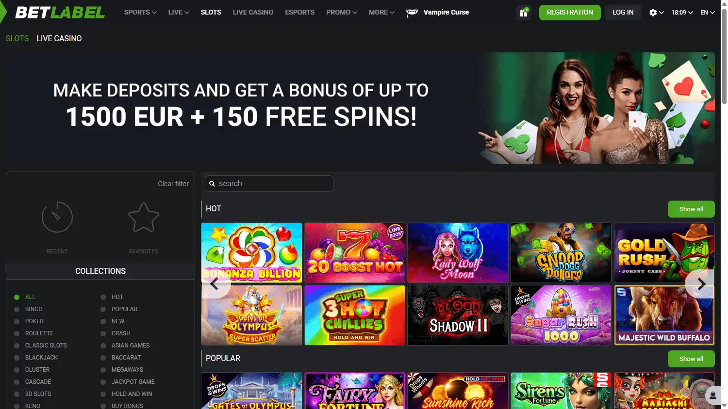 Casino homepage screenshot