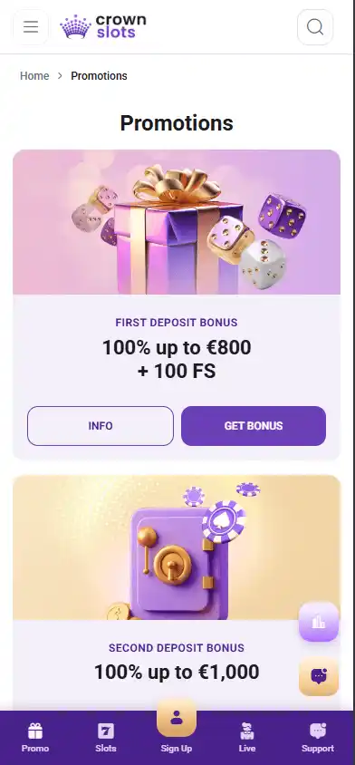 Casino promotions screenshot