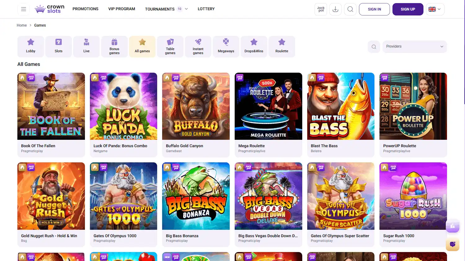 Casino homepage screenshot