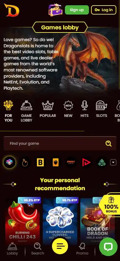 Casino games lobby screenshot