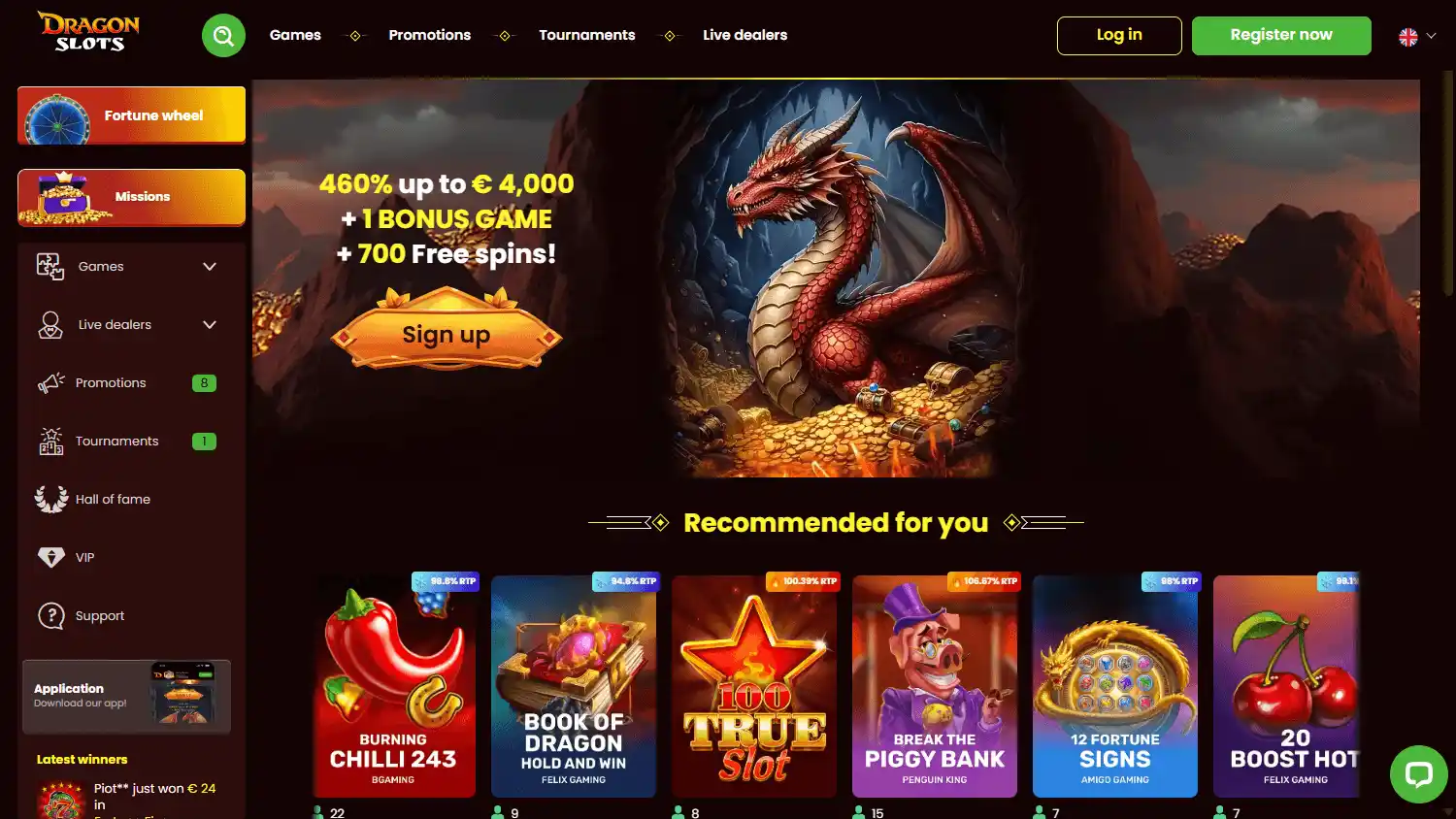 Casino promotions screenshot