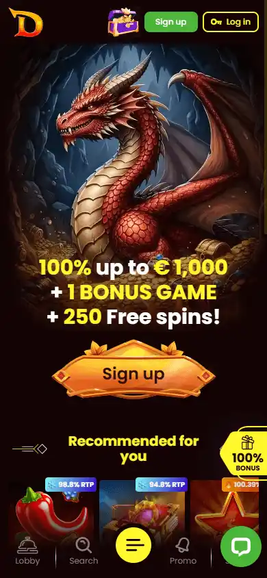 Casino homepage screenshot