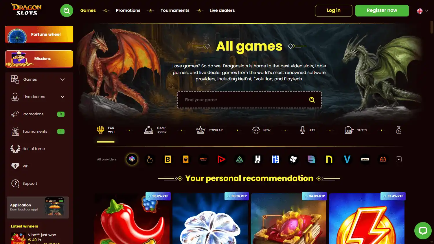 Casino homepage screenshot