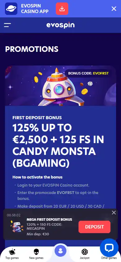 Casino promotions screenshot