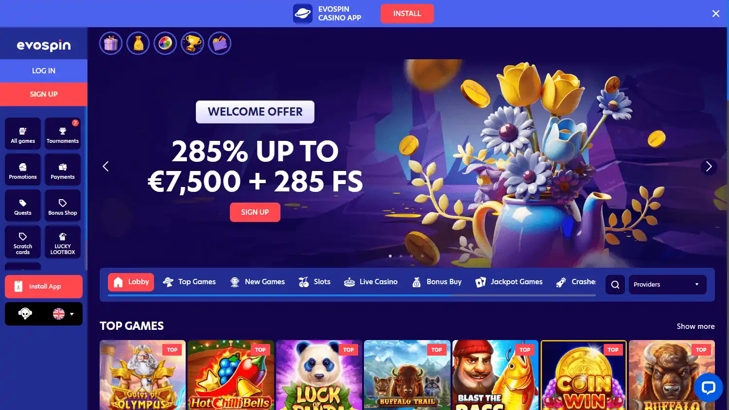 Casino promotions screenshot
