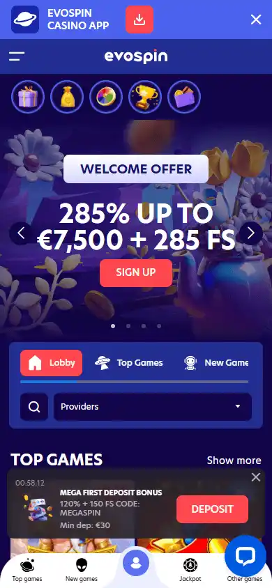 Casino homepage screenshot