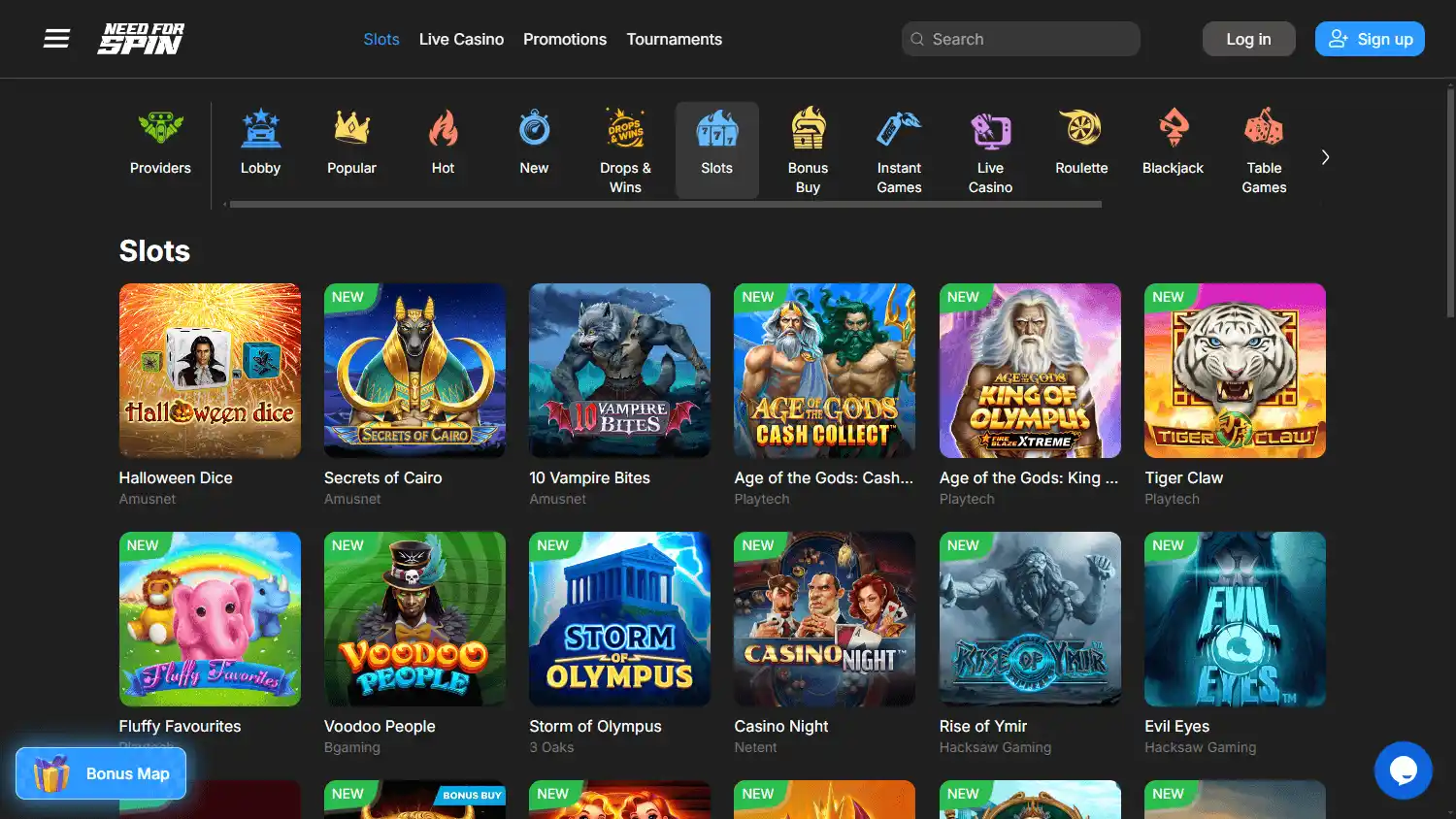 Casino homepage screenshot