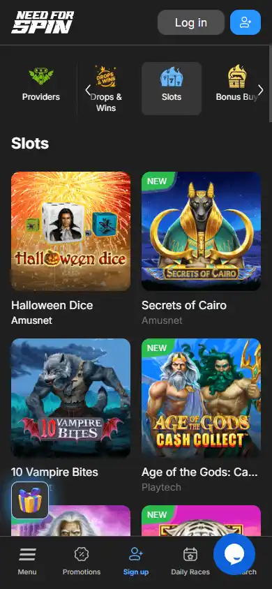 Casino games lobby screenshot