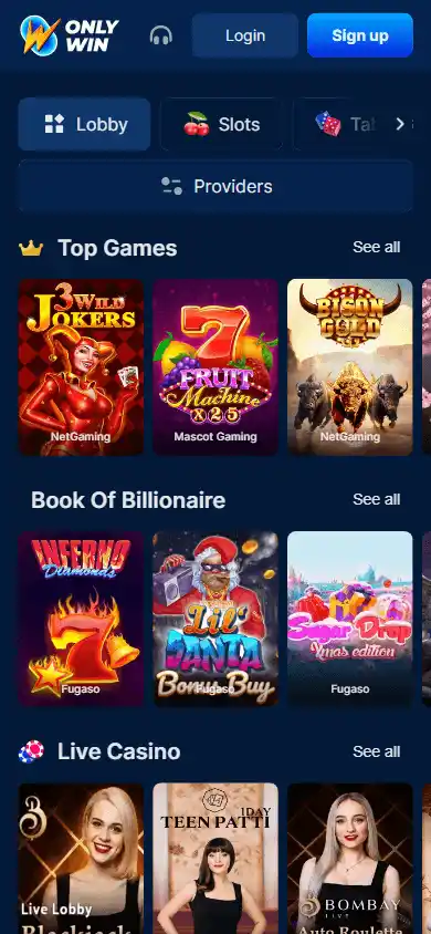 Casino games lobby screenshot
