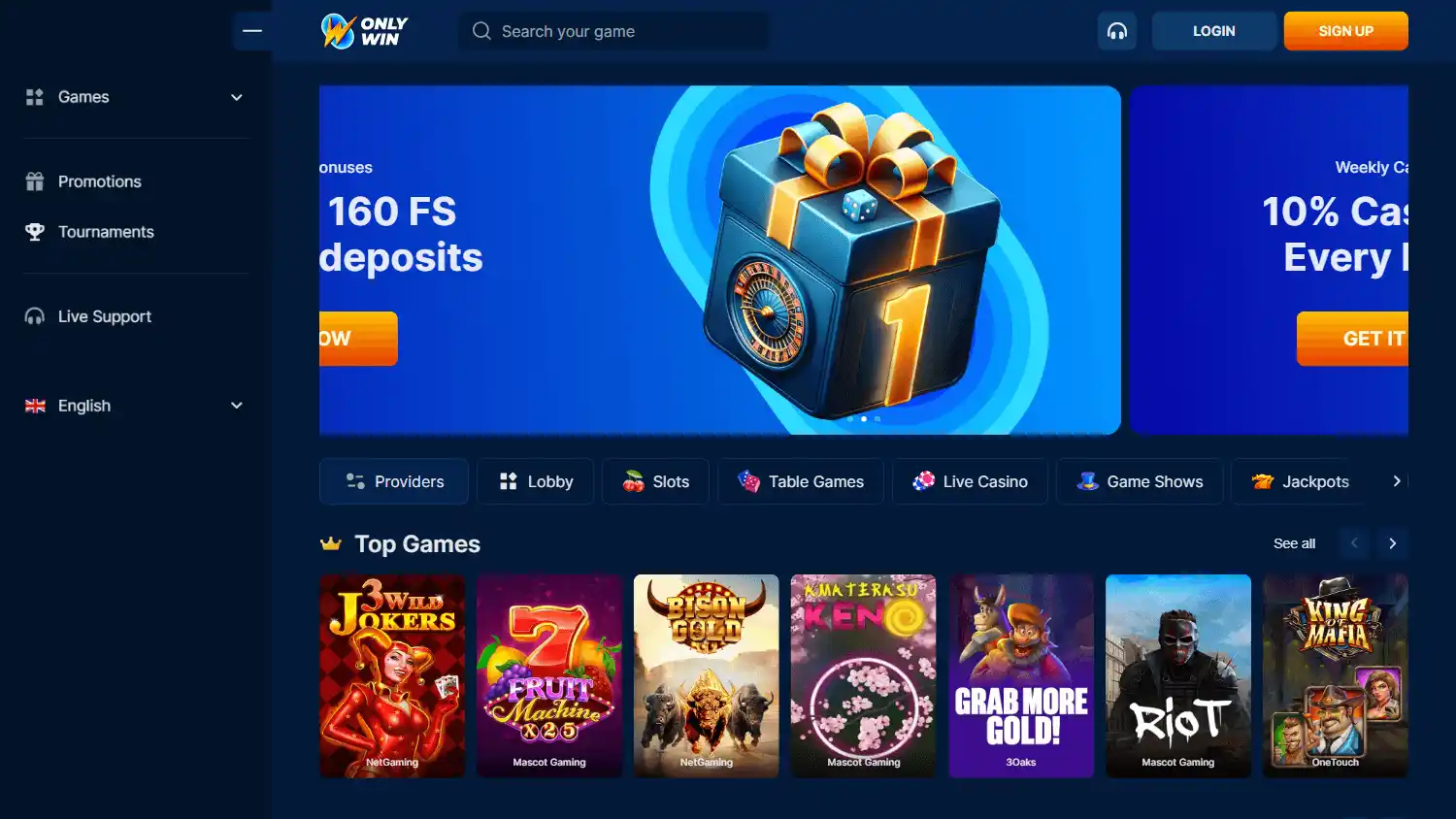 Casino promotions screenshot
