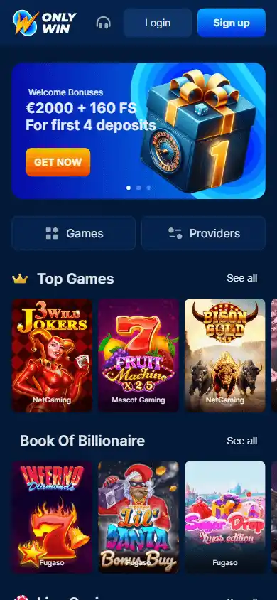 Casino homepage screenshot