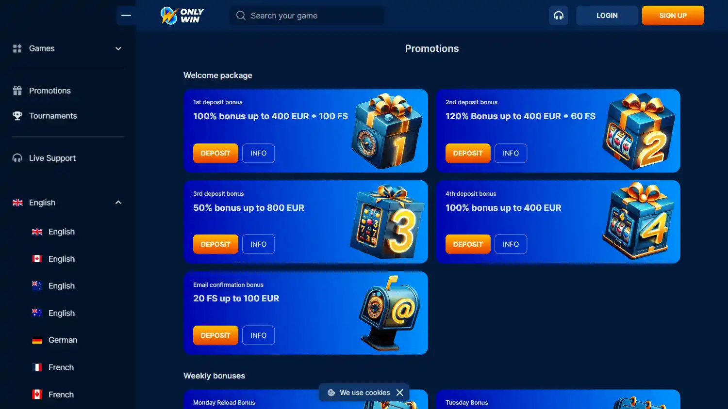 Casino games lobby screenshot