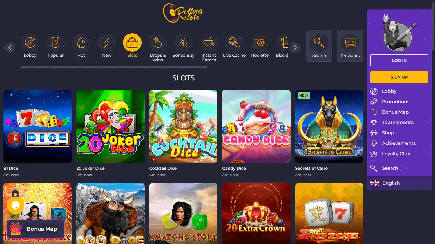 Casino homepage screenshot