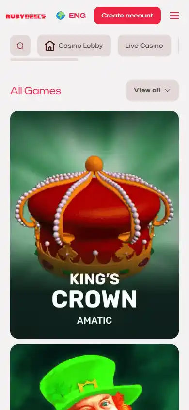 Casino games lobby mobile screenshot