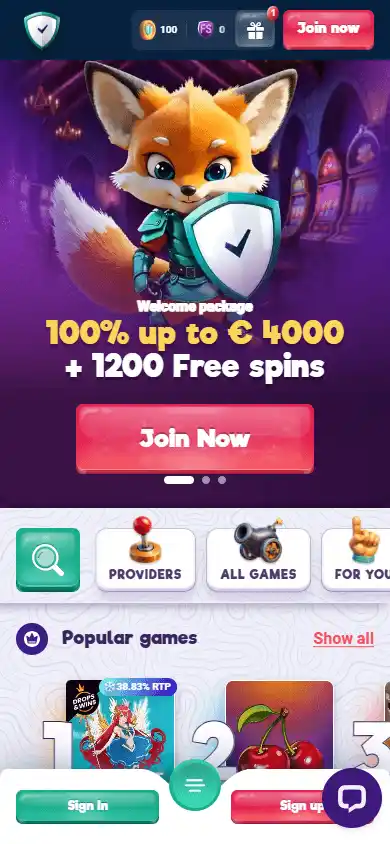 Casino homepage screenshot