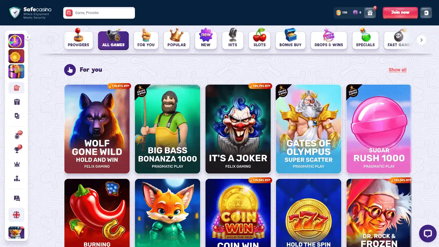Casino homepage screenshot