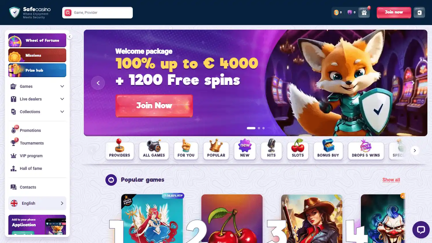 Casino promotions screenshot