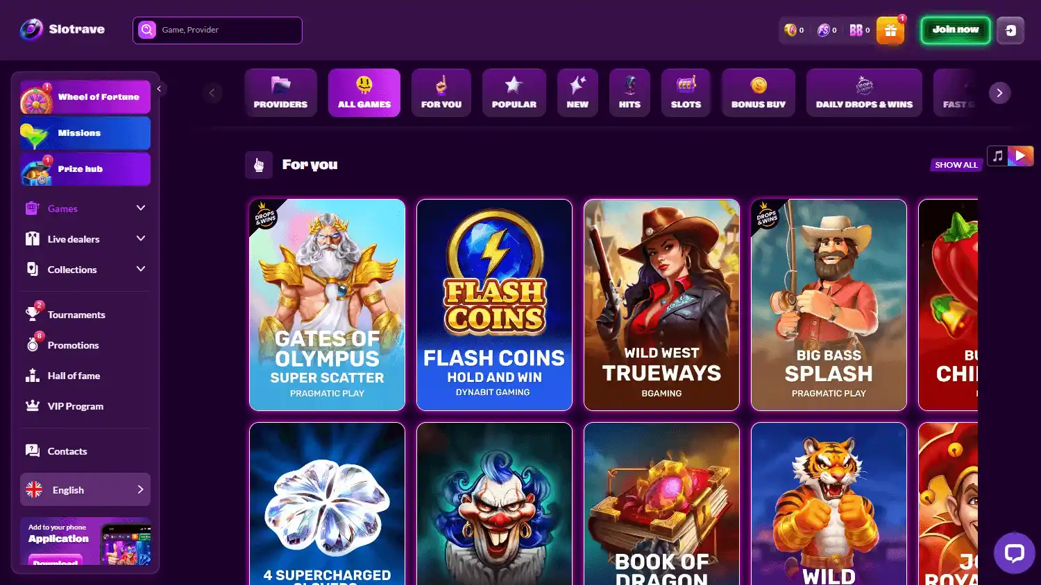 Casino homepage screenshot