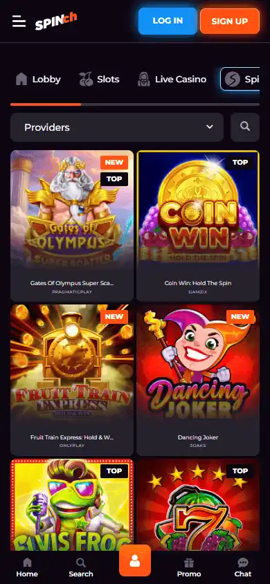 Casino games lobby screenshot