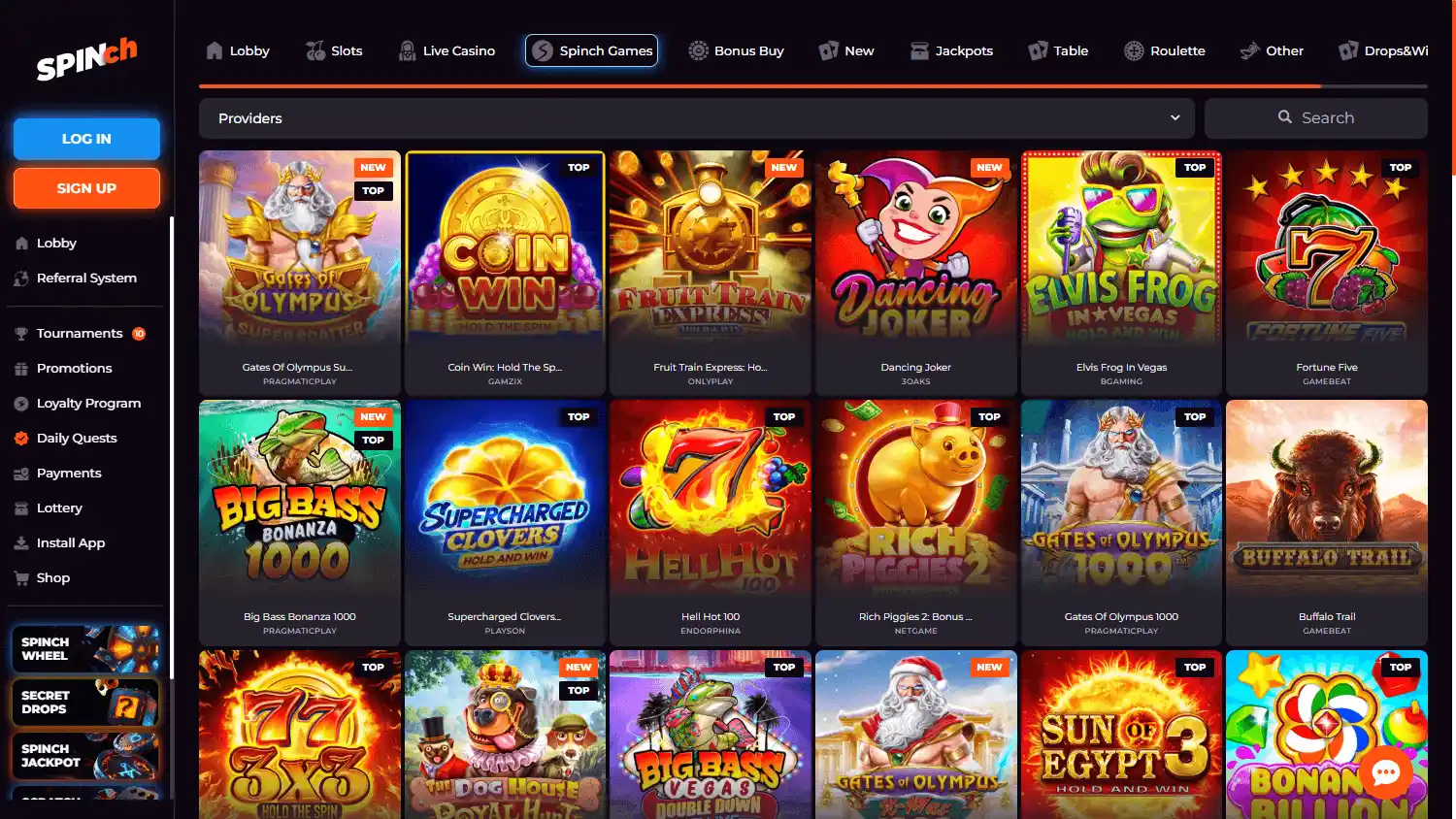 Casino homepage screenshot