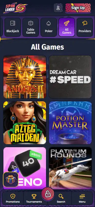 Casino games lobby screenshot