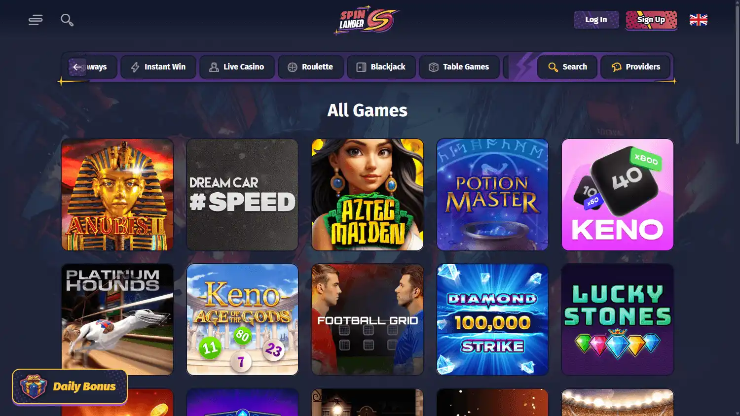 Casino homepage screenshot