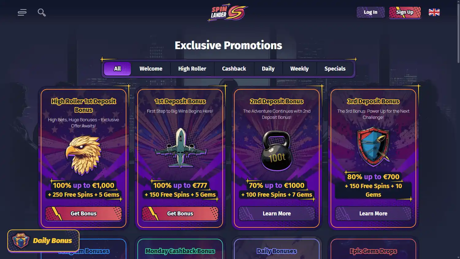 Casino games lobby screenshot