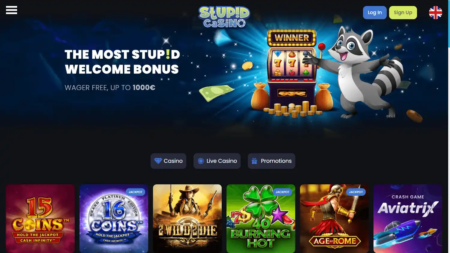 Casino homepage screenshot