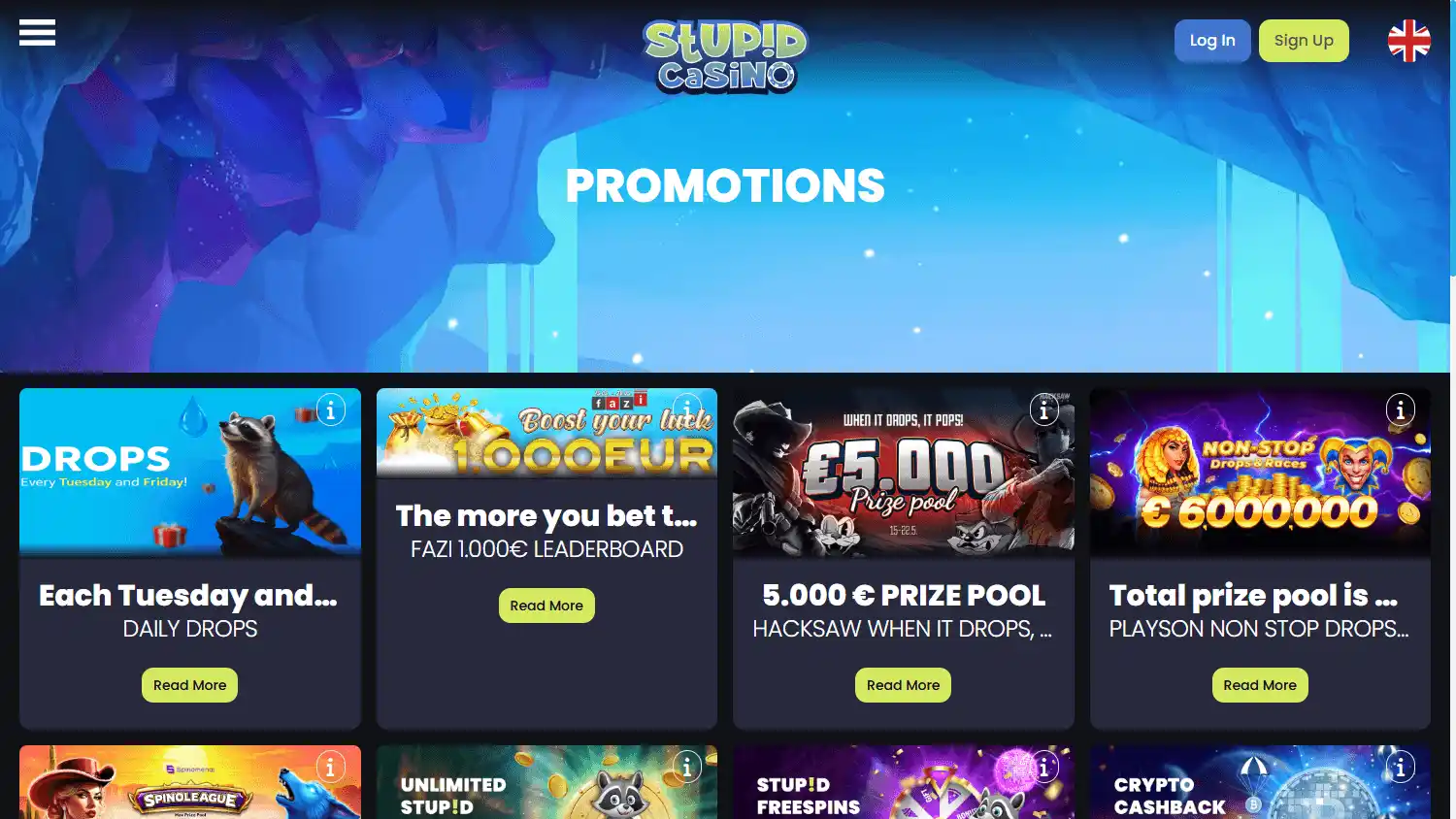 Casino games lobby screenshot