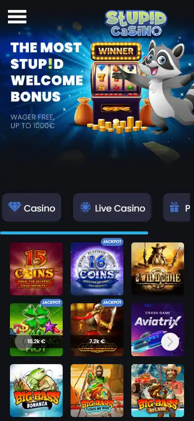 Casino games lobby screenshot