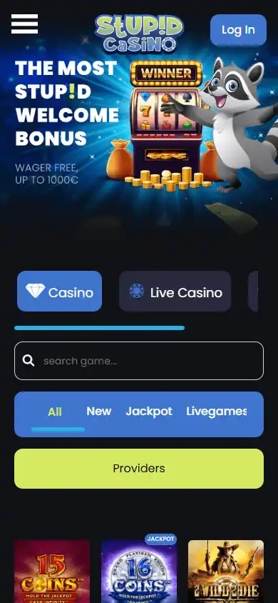 Casino homepage screenshot