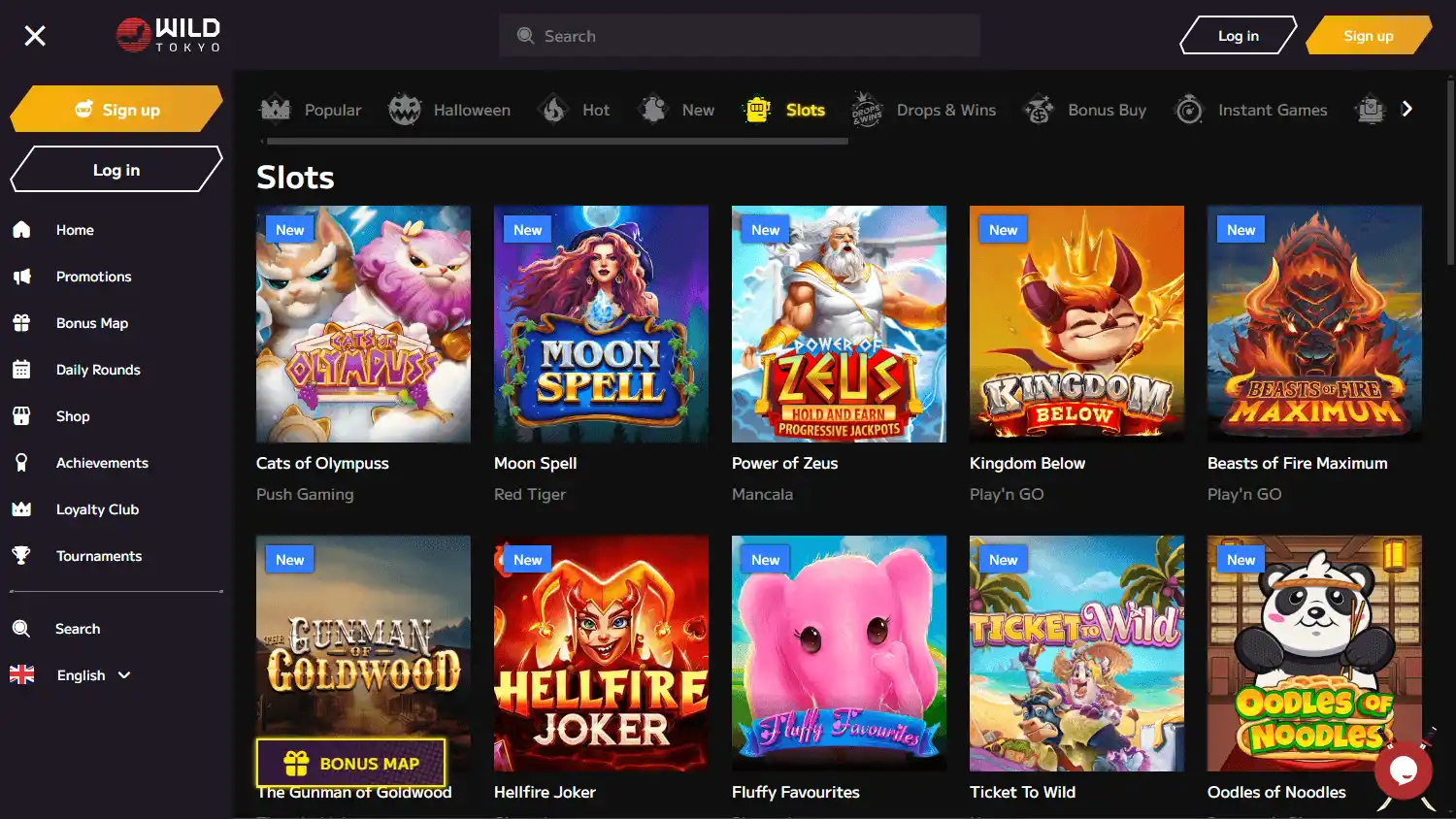 Casino homepage screenshot