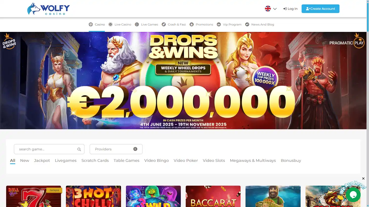 Casino homepage screenshot