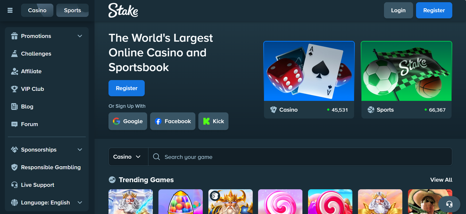 Casino promotions screenshot