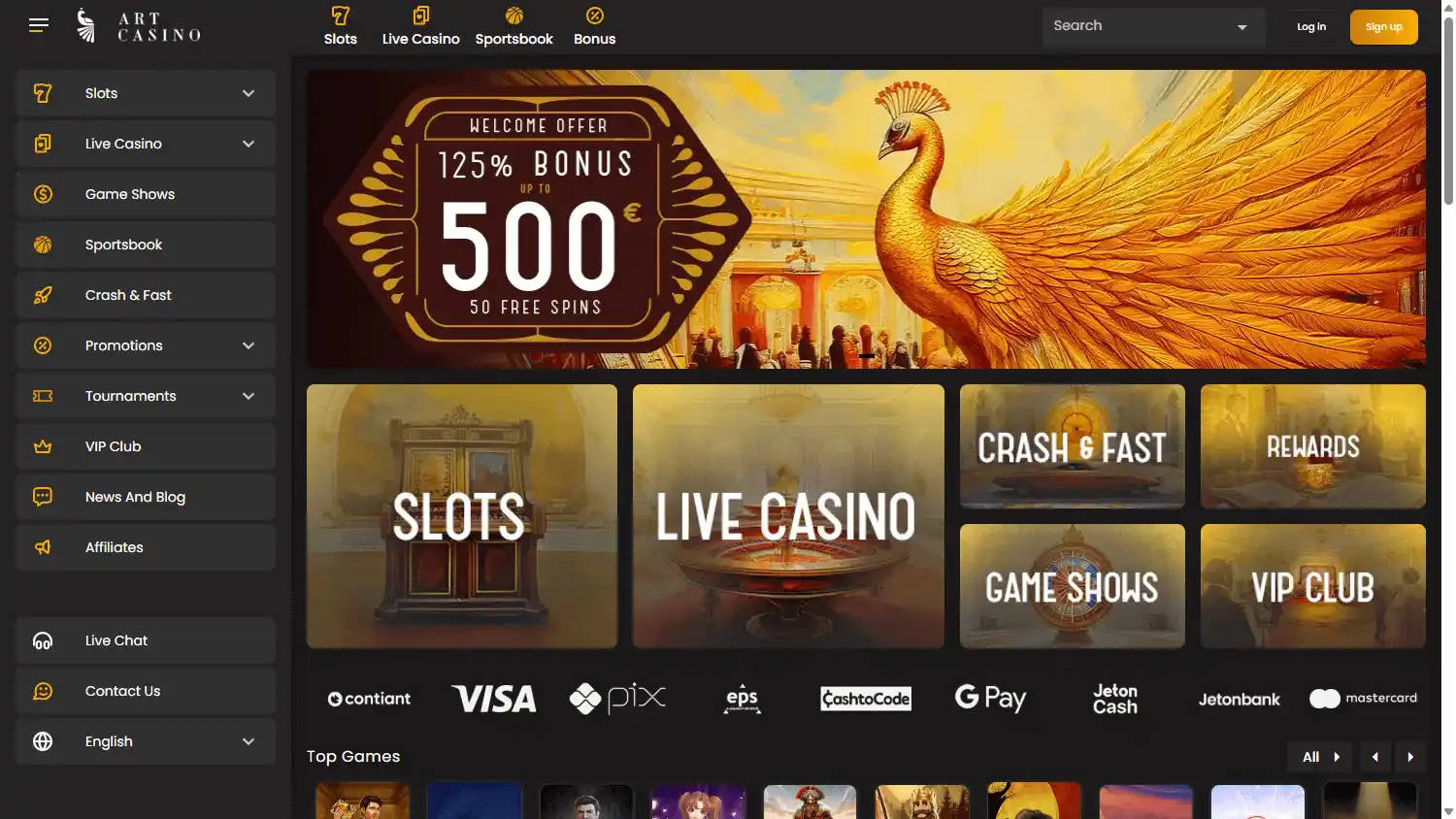 Art Casino Homepage Desktop