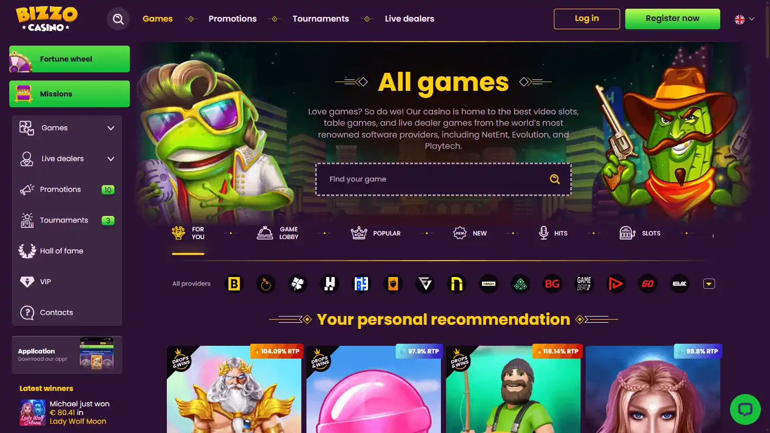 Bizzo Casino Game Gallery Desktop