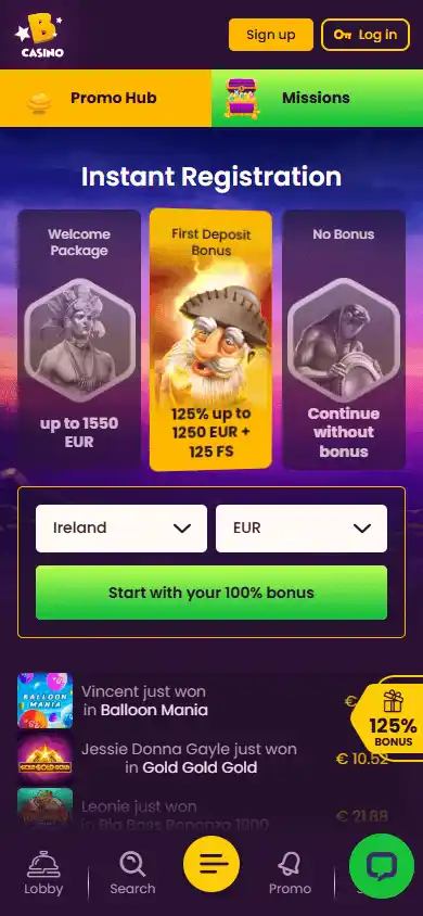 Bizzo Casino Homepage Mobile